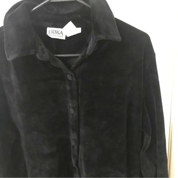 Vintage Erika collection black velvet long sleeve button down shirt - Picture 9 of 9